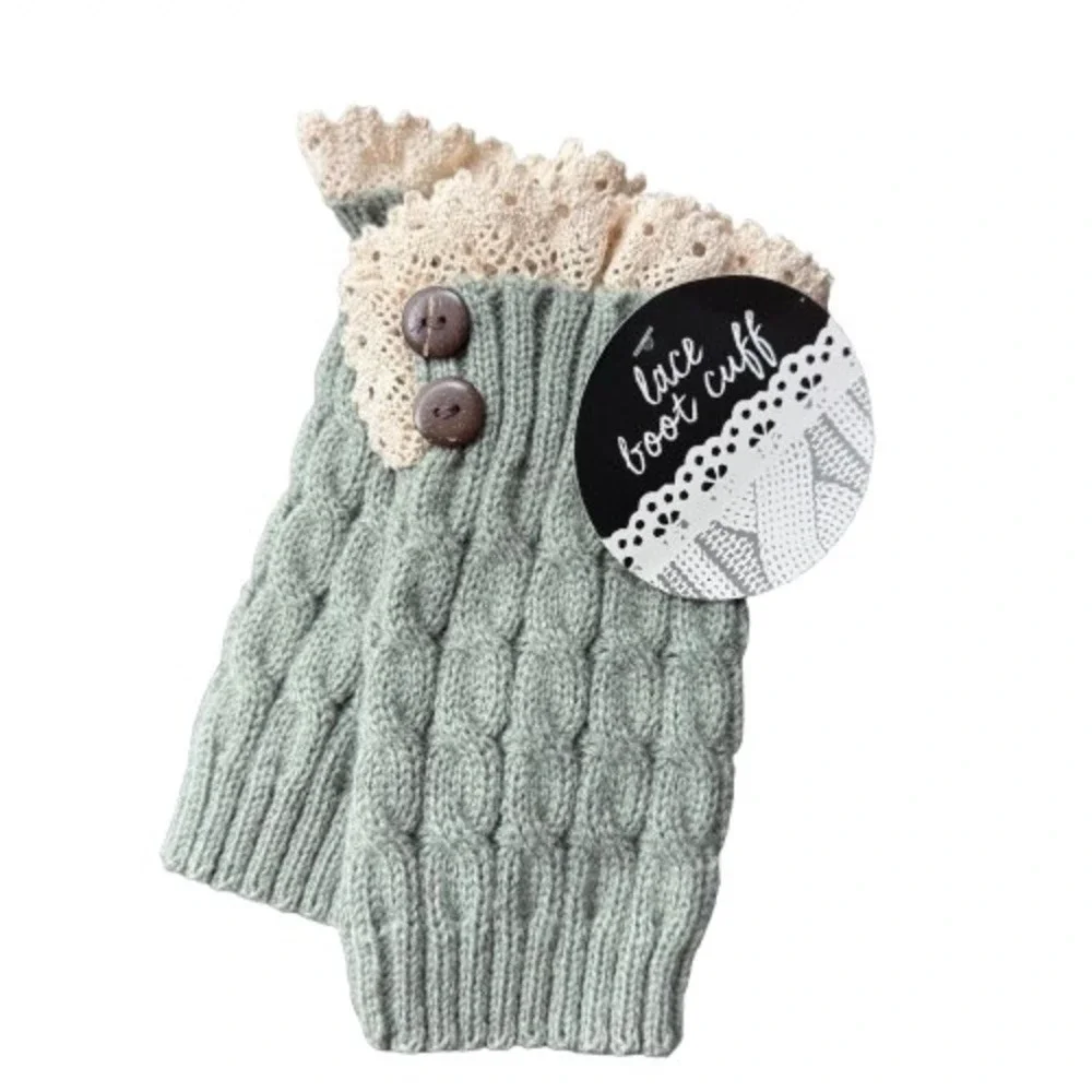 Dark Sage lace trim crochet knit boot cuffs Steampunk Victorian Cosplay Lolita - Picture 2 of 2